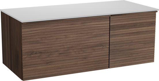 Balmani Forma meuble salle de bains suspendu 120 x 55 cm noyer américain avec Stretto tablette simple ou double en solid surface blanc mat, Nervure droite symétrique horizontale