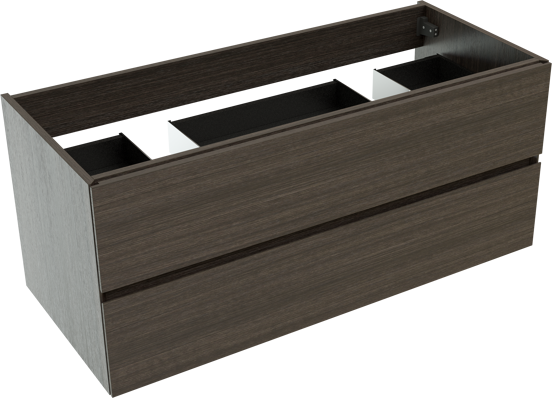Storke Edge hängender Bad-Unterschrank 120 x 52 cm Eiche dunkel 2 Schubladen 2 Siphonaussparungen