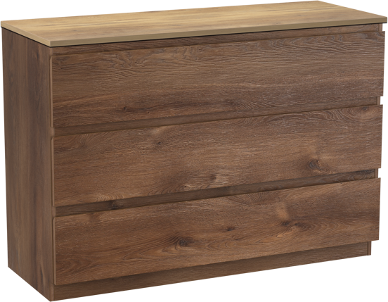 Linie Lado meuble salle de bains à poser 120 x 46 cm chêne brun avec Lado tablette simple ou double en mélaminé chêne naturel