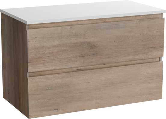 Linie Lado meuble salle de bains suspendu 90 x 46 cm chêne gris avec Lado tablette simple en marbre composite blanc mat