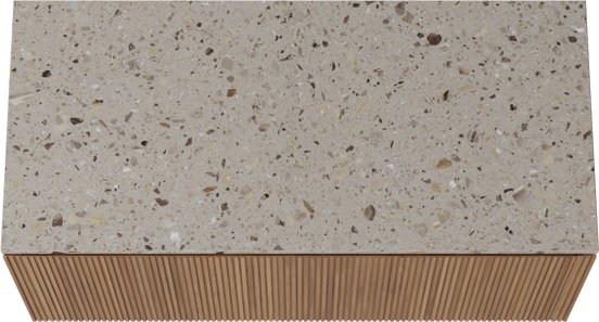Balmani Eclips meuble salle de bains suspendu 120 x 55 cm Teck avec Stretto tablette simple ou double en Terrazzo greige, Nervure droite symétrique verticale