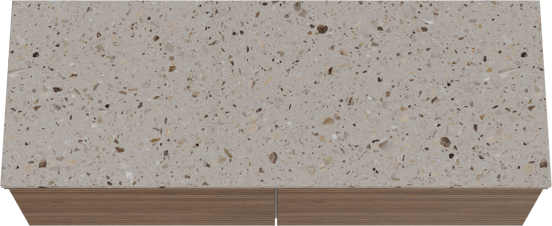 Balmani Forma hängendes Möbelstück Set: 150 x 55 cm, Amerikanischer Nussbaum, mit Stretto Einzel- oder Doppel Waschtischplatte, Terrazzo in Greige, Horizontale symmetrische gerade Rippe