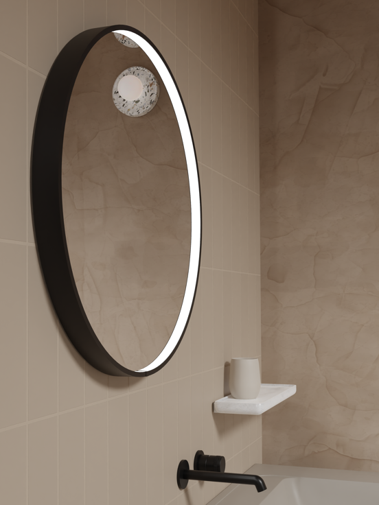 Balmani Secret Black rond badkamerspiegel zwart Ø 60 cm met spiegelverlichting en anti-damp