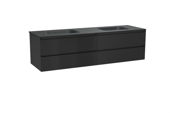 Balmani Mitra meuble salle de bains suspendu 180 x 55 cm noir mat avec Tablo Arcato double vasque en granit noir