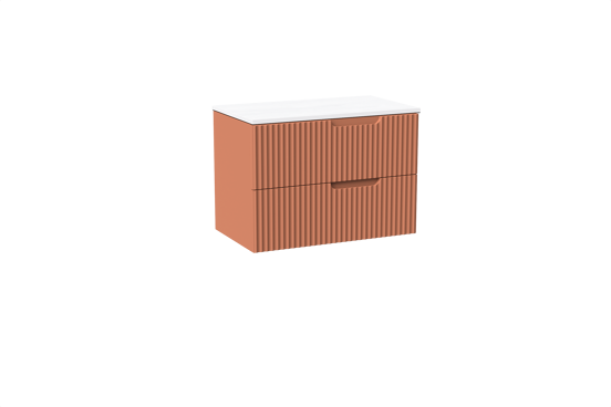 Linie Ribbo meuble salle de bains suspendu 80 x 46 cm cotto avec Lado tablette simple en marbre composite blanc mat, Nervure circulaire symétrique verticale