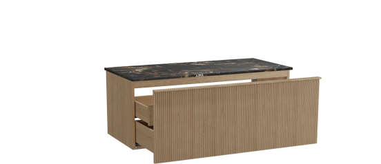 Balmani Forma meuble salle de bains suspendu 120 x 55 cm chêne naturel avec Stretto tablette simple en marbre portoro gold, Nervure droite symétrique verticale