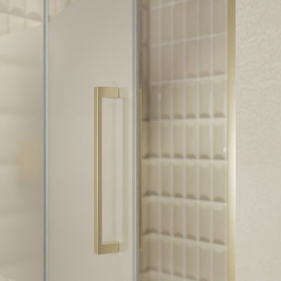 Balmani Senses Design douche draaideur links 120 cm x 210 cm Helder glas met matte strook, Brushed Champagne Gold profielen, met coating