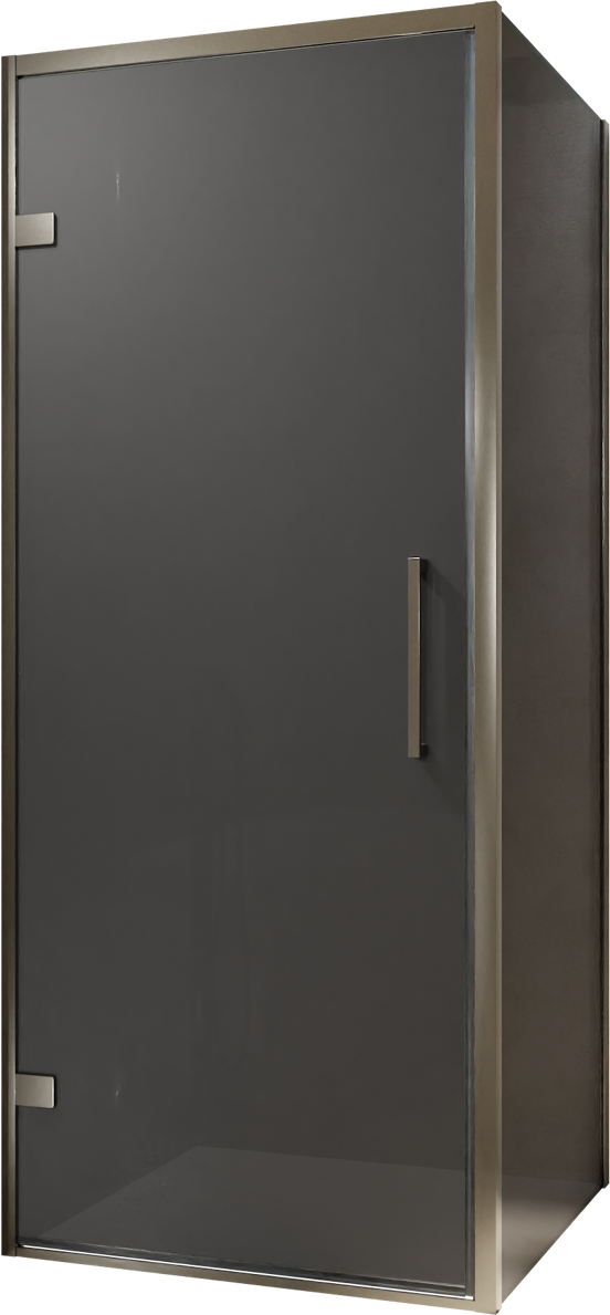 Balmani Senses Design douche en coin avec porte pivotante à gauche et paroi latérale fixe, 90 x 100 cm, Verre fumé, Profil Brushed GunMetal
