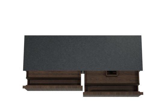 Balmani Forma zwevend badkamermeubel 180 x 55 cm gerookte eik met Stretto enkel of dubbel tablet in graniet zwart, Verticale symmetrische rechte ribbel