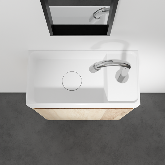 Balmani Mitra hängendes WC-Möbel-Set, 42 x 21 cm, Eiche Natur, mit Dama Waschtisch in mattem Solid Surface