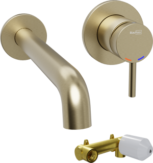 Blaufoss Round inbouw wastafelkraan Brushed Champagne Gold incl. inbouwelement
