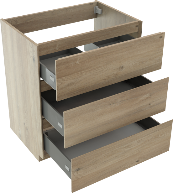 Storke Edge stehender Waschbeckenunterschrank: 75 x 52 cm, Eiche rustikal, 3 Schubladen