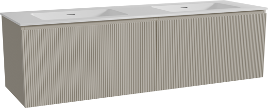 Storke Ribs zwevend badkamermeubel 170 x 52 cm zijdegrijs met Mata dubbele wastafel in solid surface mat wit, Verticale symmetrische rechte ribbel