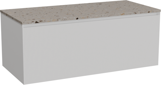 Balmani Fila meuble salle de bains suspendu 120 x 55 cm blanc mat avec Stretto tablette simple ou double en terrazzo greige terrazzo, Nervure droite symétrique verticale
