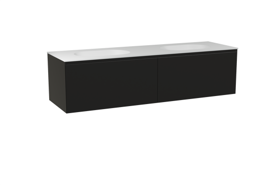 Balmani Idra meuble salle de bains suspendu 180 x 55 cm noir mat avec Tablo Oval double vasque en solid surface blanc mat