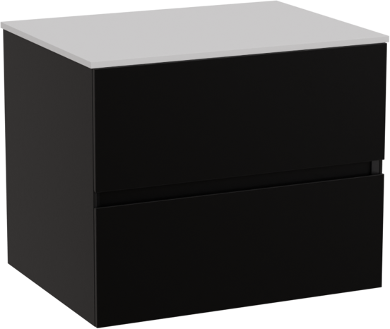 Storke Edge zwevend badkamermeubel 60 x 46 cm mat zwart met Tavola enkel tablet in solid surface mat wit