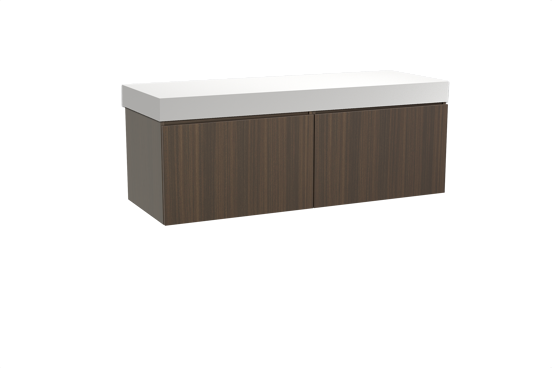 Balmani Sfera meuble salle de bains suspendu 150 x 55 cm eucalyptus avec Dominus tablette simple ou double en solid surface blanc mat