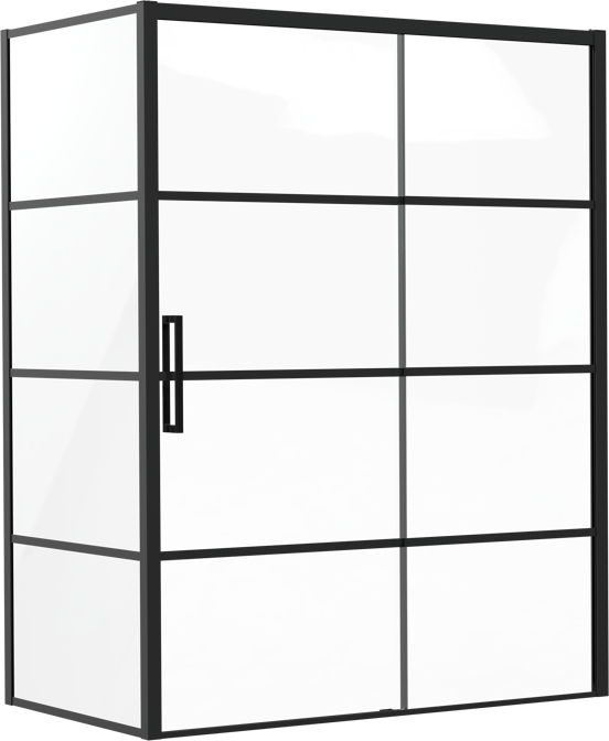 Luca Varess Senses Eckdusche: Schiebetür (rechts), fixierte Seitenwand, 160 x 90 cm, Lined Glas, Schwarzes Profil, matt