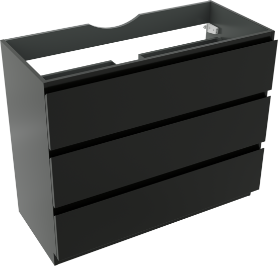 Linie Lado meuble sous-vasque a poser 100 x 46 cm noir mat 3 tiroirs