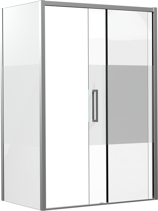 Luca Varess Senses Eckdusche: Schiebetür (rechts), fixierte Seitenwand, 140 x 90 cm, Klarglas mit mattiertem Streifen, Chrom Profil, glänzend