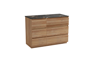 Balmani Lucida staand badkamermeubel 120 x 55 cm teak met Stretto enkel tablet in marmer portoro gold