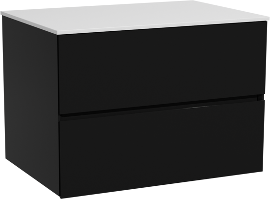 Storke Edge zwevend badmeubel 75 x 52 cm mat zwart met Tavola enkel wastafelblad in solid surface mat wit
