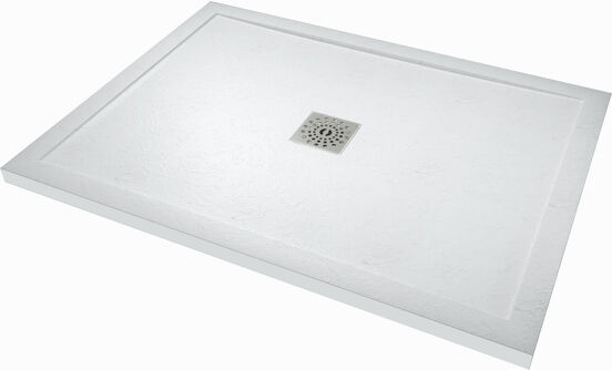 Linie Lido douchebak 120 x 90 cm composietmarmer mat wit leisteenstructuur