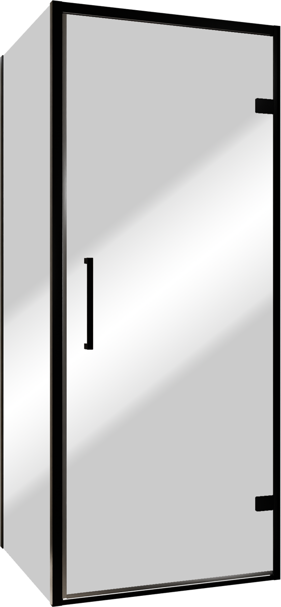 Balmani Senses Design douche en coin avec porte pivotante à droite et paroi latérale fixe, 90 x 80 cm, Miroir Reflex, Profil noir