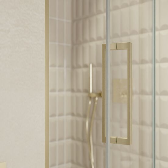 Balmani Senses Design douche draaideur rechts 100 cm x 210 cm Helder glas, Brushed Champagne Gold profielen, met coating