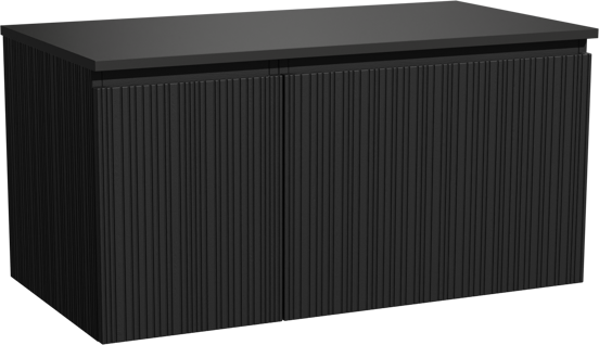 Storke Ribs meuble salle de bains suspendu 100 x 52 cm chêne noir avec Panton tablette simple en mdf enduit de poudre noir mat, Nervure droite asymétrique verticale