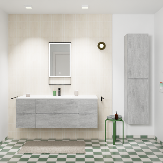 Storke Edge zwevend badmeubel 145 x 52 cm beton donkergrijs met Mata enkele wastafel in solid surface mat wit