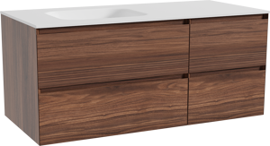 Balmani Mitra hängendes Möbelstück Set: 120 x 55 cm, Nussbaum, mit Tablo Arcato Waschtisch links, Solid Surface Weiß matt