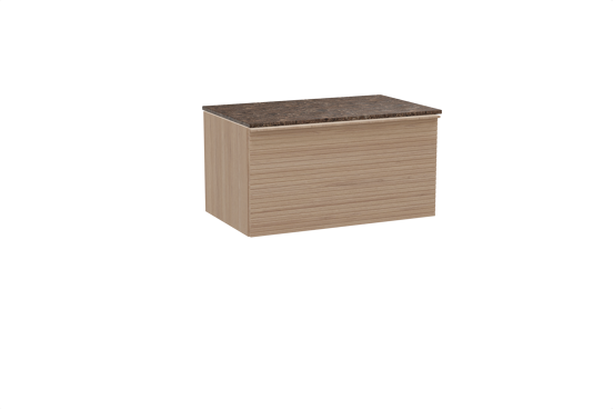 Balmani Forma hängendes Möbelstück Set: 90 x 55 cm, Naturbelassene Eiche, mit Stretto Einzel Waschtischplatte, Marmor, Dark Emperador, Horizontale symmetrische gerade Rippe