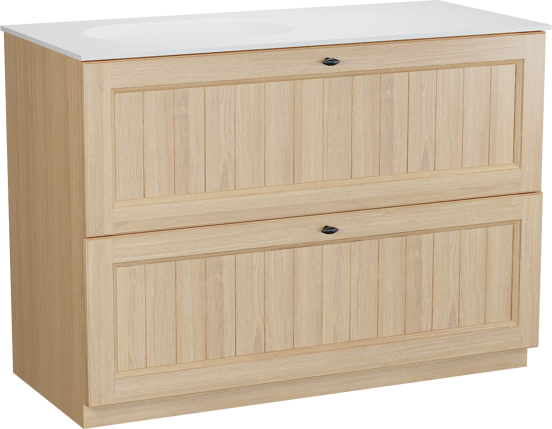 Balmani Lemon meuble salle de bains à poser 120 x 55 cm, placage chêne naturel avec Tablo Oval vasque asymétrique gauche en blanc mat