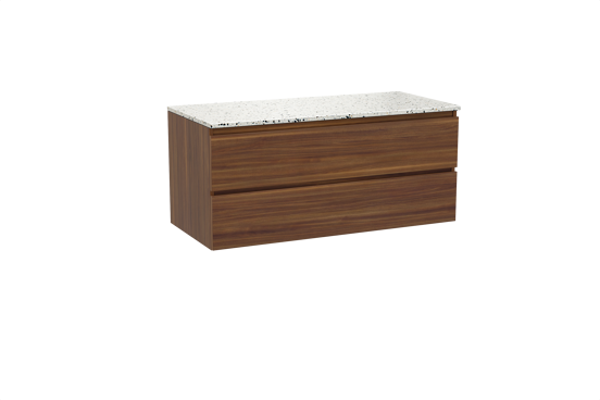 Balmani Lucida hängendes Möbelstück Set: 120 x 55 cm, Amerikanischer Nussbaum, mit Stretto Einzel- oder Doppel Waschtischplatte, Terrazzo in Weiß/Schwarz matt