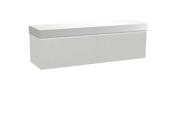 Balmani Fila hängendes Möbelstück Set: 180 x 55 cm, Weiß matt, mit Dominus Einzel- oder Doppel Waschtischplatte, Solid Surface, Weiß matt, Vertikale symmetrische gerade Rippe