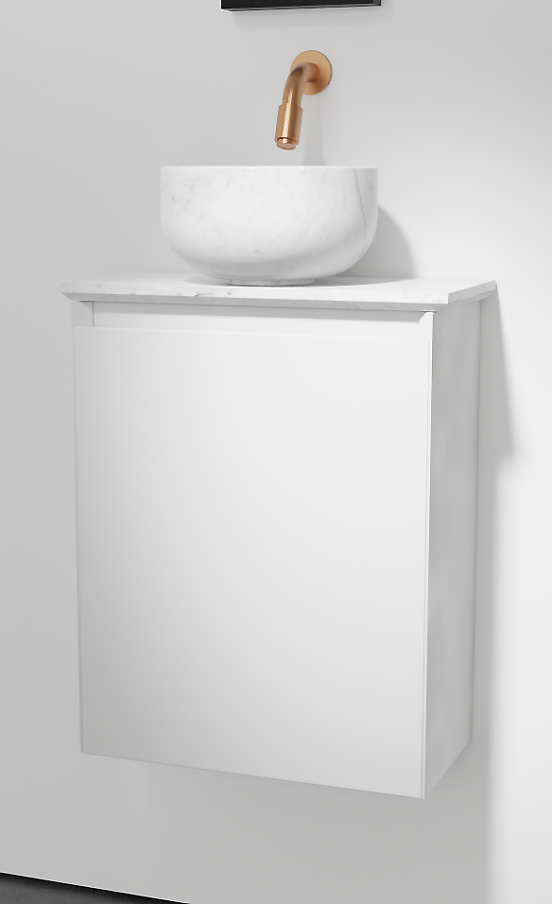 Balmani Mitra zwevend toiletmeubel 42 x 21 cm mat wit met Facetta tablet en Bowl waskom in Carrara marmer