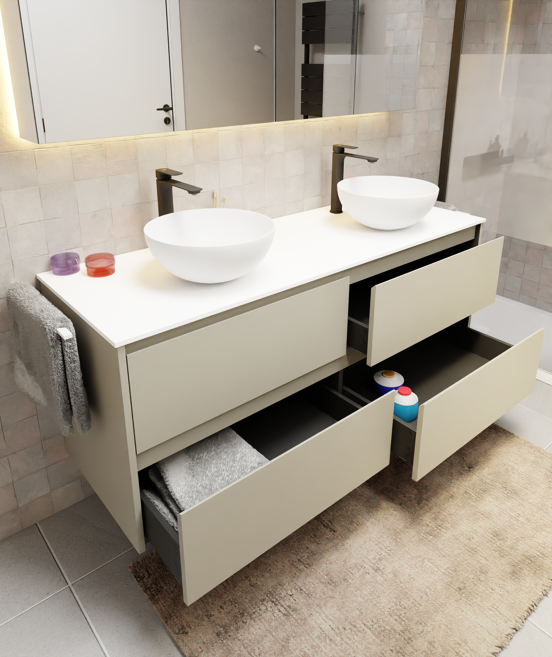 Storke Seda hängender Waschbeckenunterschrank: 150 x 52 cm, Seidengrau, 4 Schubladen