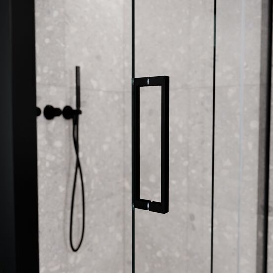 Balmani Senses Design douchehoek met rechtse schuifdeur en vaste zijwand, 120 x 90 cm, Helder glas, Mat zwart profielen