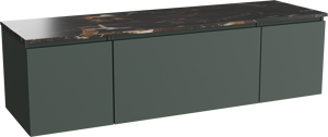 Balmani Sfera zwevend badkamermeubel 180 x 55 cm forest met Stretto enkel of dubbel tablet in marmer portoro gold