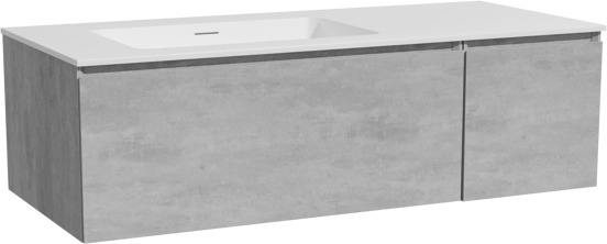 Storke Edge meuble salle de bains suspendu 120 x 52 cm béton gris foncé avec Mata plan vasque asymétrique à gauche en solid surface blanc mat