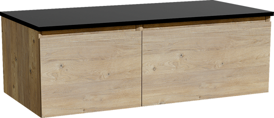 Storke Edge hängendes Möbelstück Set: 110 x 52 cm, Rohe Eiche, mit Panton Einzel Waschtischplatte, Pulverbeschichtetes MDF Schwarz matt