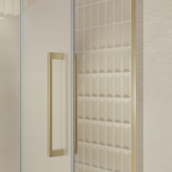 Balmani Senses Design douche draaideur links 140 cm x 210 cm Helder glas met matte strook, Brushed Champagne Gold profielen, met coating