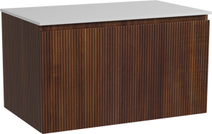 Storke Ribs hängendes Möbelstück Set: 85 x 52 cm, Nussbaum, mit Tavola Einzel Waschtischplatte, Solid Surface, Weiß matt, Vertikale symmetrische gerade Rippe