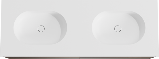 Balmani Mitra meuble salle de bains suspendu 150 x 55 cm noyer américain avec Tablo Oval double vasque en solid surface blanc mat