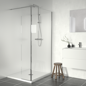 Linie Walk-in douche à l'italienne avec paroi latérale fixe 100 x 200 cm verre transparent avec bande mate profil chrome brillant