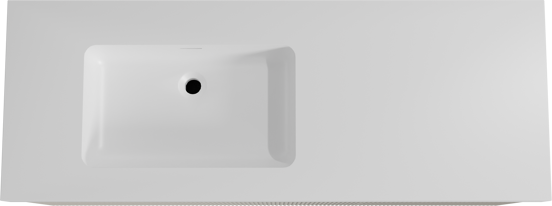 Storke Ribs meuble salle de bains suspendu 140 x 52 cm soie grise avec Mata High plan vasque asymétrique à gauche en solid surface blanc mat, Nervure droite symétrique verticale