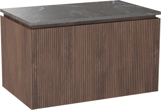 Balmani Eclips meuble salle de bains suspendu 90 x 55 cm Noyer américain avec Stretto tablette simple en Pietra Grey marbre, Nervure droite symétrique verticale