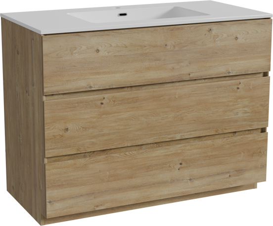 Storke Edge meuble salle de bains à poser 105 x 52 cm chêne brut avec Diva plan simple en marbre composite blanc brillant