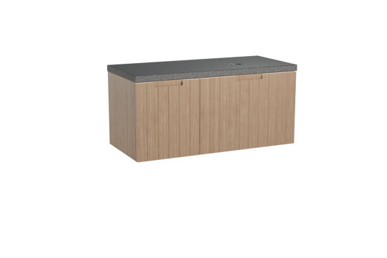 Balmani Adagio meuble salle de bains suspendu 120 x 55 cm chêne vieilli avec Rock plan vasque asymétrique à droite en granit noir
